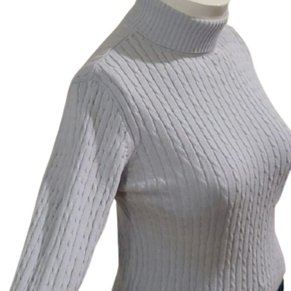 [Karen Scott] Light Blue Cable Knit Turtleneck - Size M